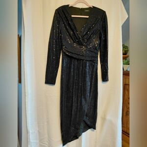 Le Chateau Black Shimmer Long Sleeve Dress